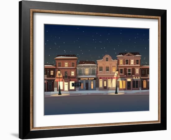 Christmas Town Illustration. Seamless Pattern-Doremi-Framed Art Print