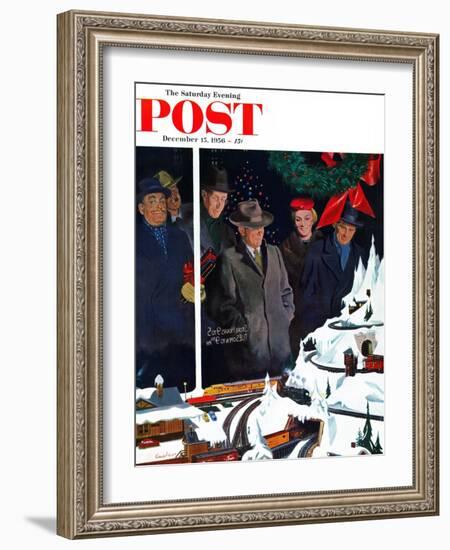 "Christmas Train Set" Saturday Evening Post Cover, December 15, 1956-George Hughes-Framed Giclee Print
