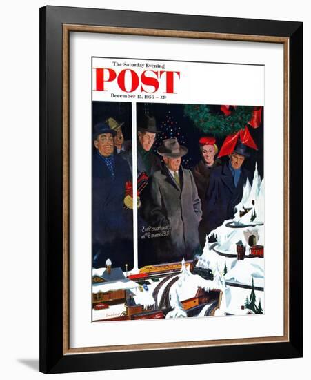 "Christmas Train Set" Saturday Evening Post Cover, December 15, 1956-George Hughes-Framed Giclee Print