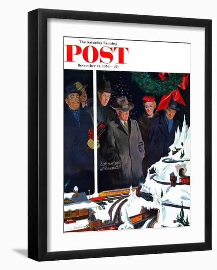 "Christmas Train Set" Saturday Evening Post Cover, December 15, 1956-George Hughes-Framed Giclee Print