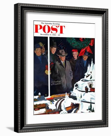 "Christmas Train Set" Saturday Evening Post Cover, December 15, 1956-George Hughes-Framed Giclee Print