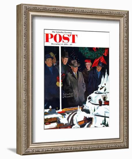 "Christmas Train Set" Saturday Evening Post Cover, December 15, 1956-George Hughes-Framed Giclee Print