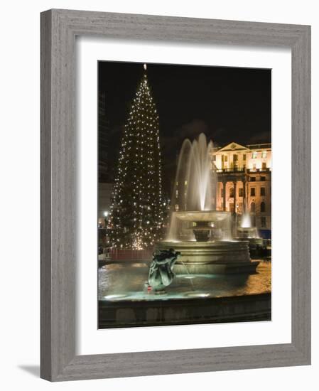 Christmas Tree and Fountains in Trafalgar Square at Night, London-Hazel Stuart-Framed Photographic Print