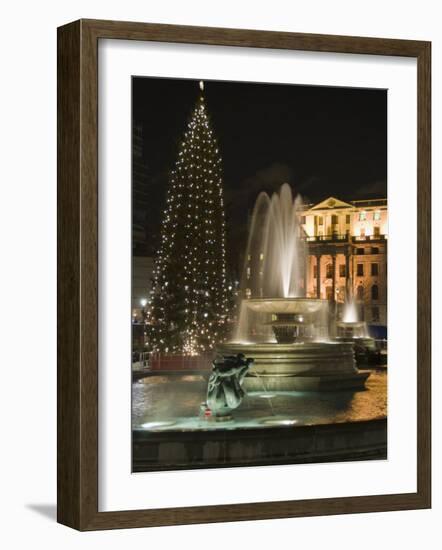Christmas Tree and Fountains in Trafalgar Square at Night, London-Hazel Stuart-Framed Photographic Print