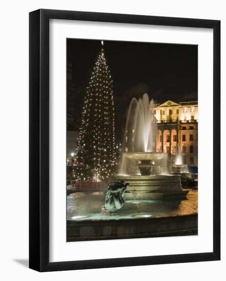 Christmas Tree and Fountains in Trafalgar Square at Night, London-Hazel Stuart-Framed Photographic Print