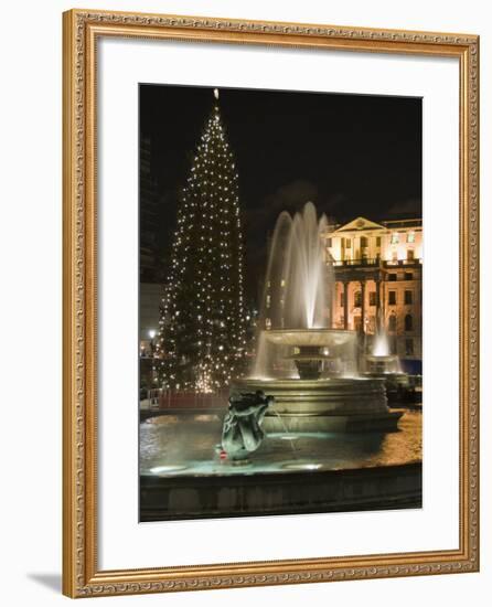 Christmas Tree and Fountains in Trafalgar Square at Night, London-Hazel Stuart-Framed Photographic Print