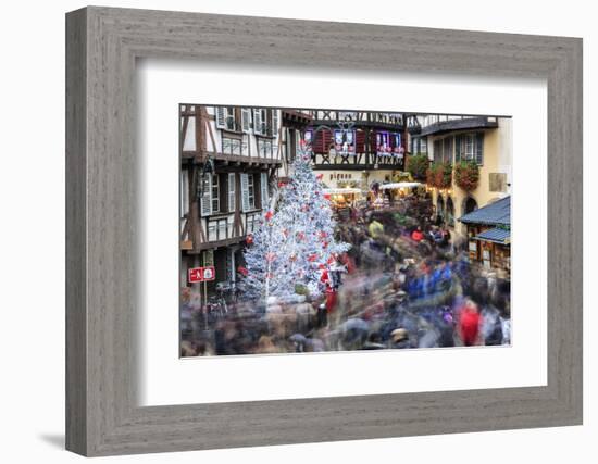 Christmas tree and Santa Claus in the pedestrian roads of the old town, Colmar, Haut-Rhin departmen-Roberto Moiola-Framed Photographic Print