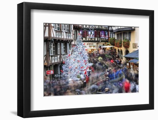 Christmas tree and Santa Claus in the pedestrian roads of the old town, Colmar, Haut-Rhin departmen-Roberto Moiola-Framed Photographic Print