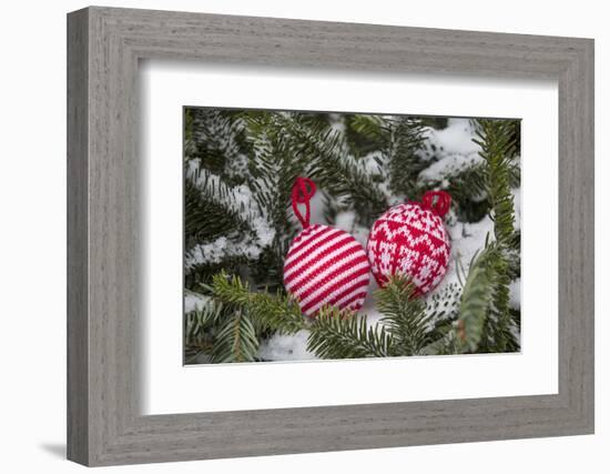 Christmas tree balls in the snow, decoration, still life-Andrea Haase-Framed Photographic Print