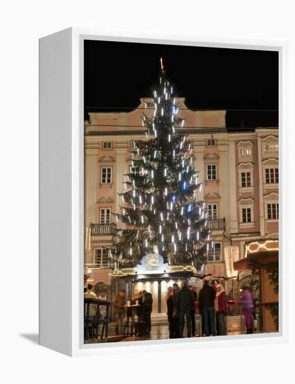 Christmas Tree, Baroque Building and Stalls at Christmas Market, Linz, Austria-Richard Nebesky-Framed Premier Image Canvas