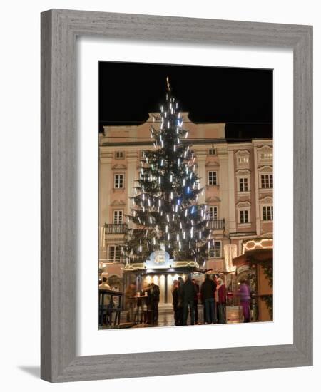 Christmas Tree, Baroque Building and Stalls at Christmas Market, Linz, Austria-Richard Nebesky-Framed Photographic Print