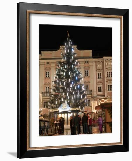 Christmas Tree, Baroque Building and Stalls at Christmas Market, Linz, Austria-Richard Nebesky-Framed Photographic Print