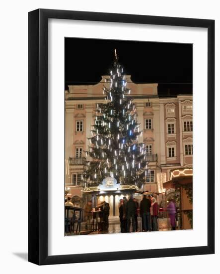Christmas Tree, Baroque Building and Stalls at Christmas Market, Linz, Austria-Richard Nebesky-Framed Photographic Print
