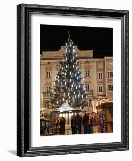 Christmas Tree, Baroque Building and Stalls at Christmas Market, Linz, Austria-Richard Nebesky-Framed Photographic Print