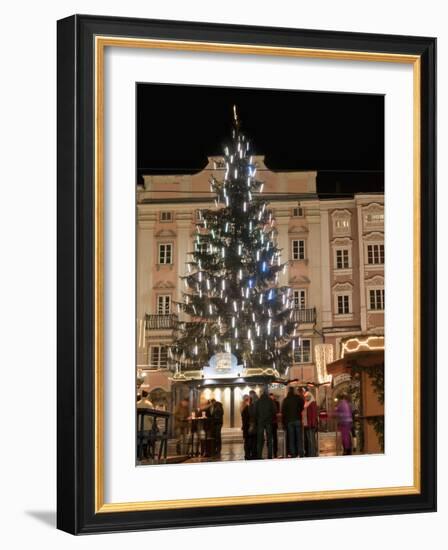 Christmas Tree, Baroque Building and Stalls at Christmas Market, Linz, Austria-Richard Nebesky-Framed Photographic Print