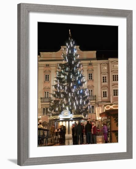 Christmas Tree, Baroque Building and Stalls at Christmas Market, Linz, Austria-Richard Nebesky-Framed Photographic Print