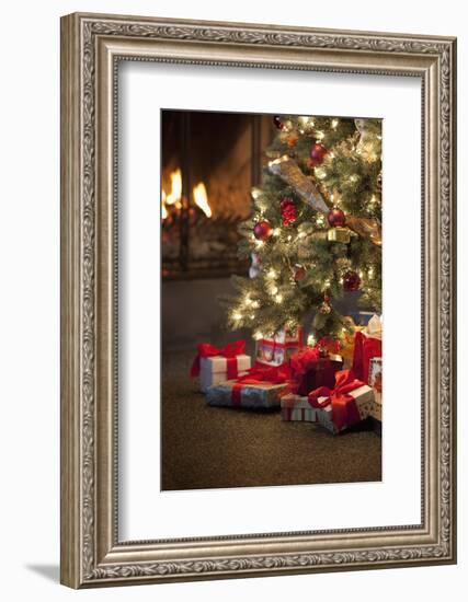 Christmas Tree by Fireplace-null-Framed Photographic Print