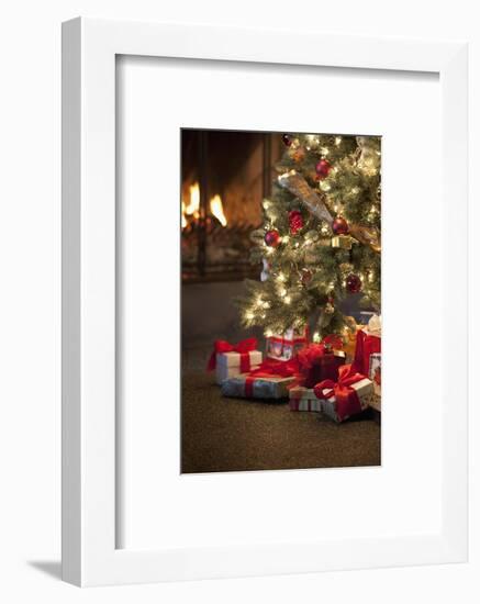 Christmas Tree by Fireplace-null-Framed Photographic Print