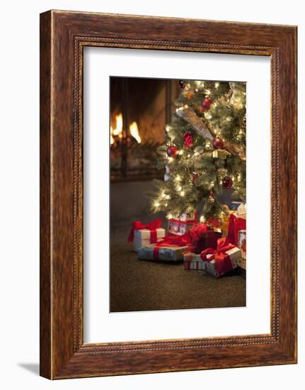 Christmas Tree by Fireplace-null-Framed Photographic Print