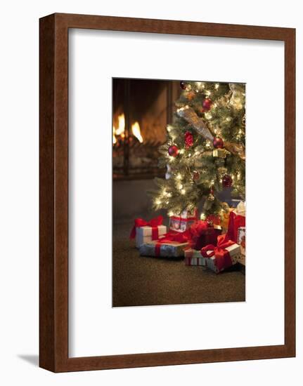 Christmas Tree by Fireplace-null-Framed Photographic Print