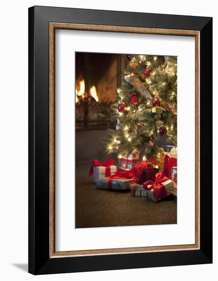 Christmas Tree by Fireplace-null-Framed Photographic Print