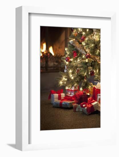 Christmas Tree by Fireplace-null-Framed Photographic Print