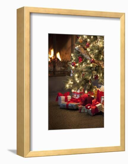 Christmas Tree by Fireplace-null-Framed Photographic Print