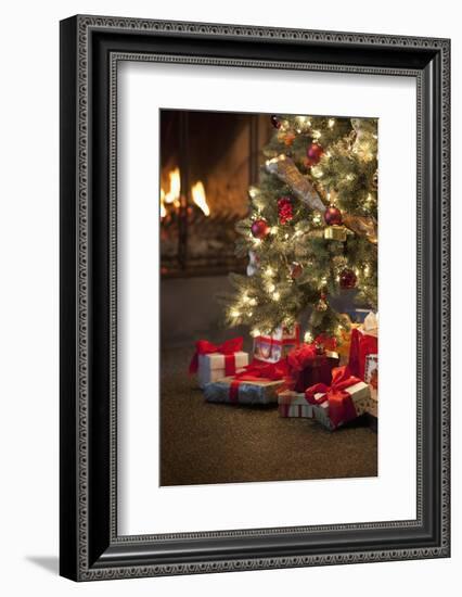 Christmas Tree by Fireplace-null-Framed Photographic Print