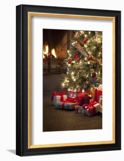 Christmas Tree by Fireplace-null-Framed Photographic Print