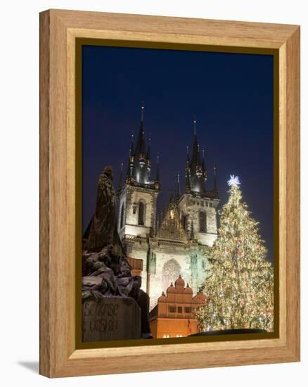 Christmas Tree, Gothic Tyn Church and Statue of Jan Hus, Old Town Square, Stare Mesto, Prague-Richard Nebesky-Framed Premier Image Canvas