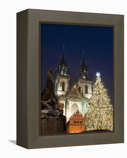 Christmas Tree, Gothic Tyn Church and Statue of Jan Hus, Old Town Square, Stare Mesto, Prague-Richard Nebesky-Framed Premier Image Canvas