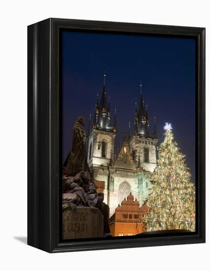 Christmas Tree, Gothic Tyn Church and Statue of Jan Hus, Old Town Square, Stare Mesto, Prague-Richard Nebesky-Framed Premier Image Canvas