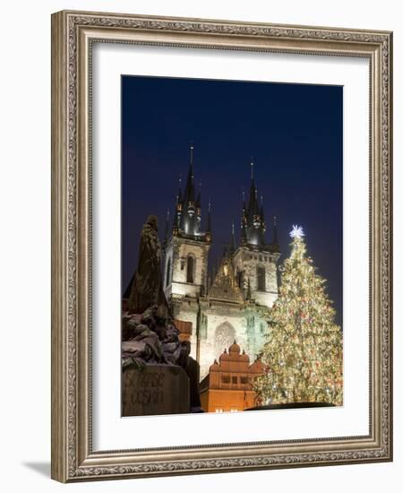 Christmas Tree, Gothic Tyn Church and Statue of Jan Hus, Old Town Square, Stare Mesto, Prague-Richard Nebesky-Framed Photographic Print