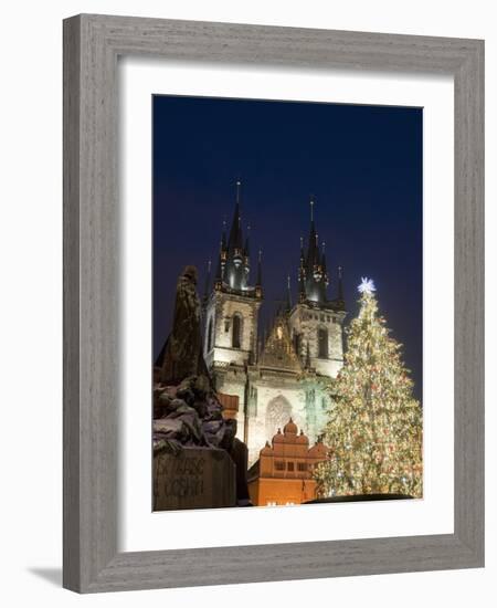 Christmas Tree, Gothic Tyn Church and Statue of Jan Hus, Old Town Square, Stare Mesto, Prague-Richard Nebesky-Framed Photographic Print