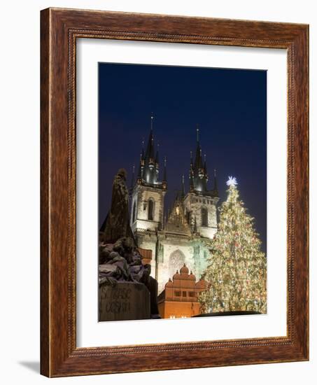 Christmas Tree, Gothic Tyn Church and Statue of Jan Hus, Old Town Square, Stare Mesto, Prague-Richard Nebesky-Framed Photographic Print