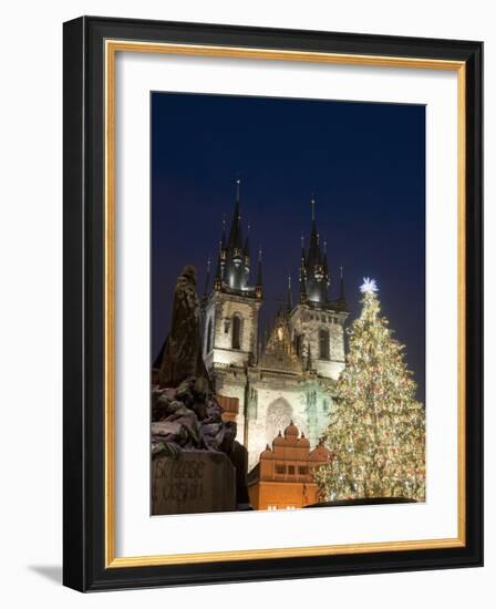 Christmas Tree, Gothic Tyn Church and Statue of Jan Hus, Old Town Square, Stare Mesto, Prague-Richard Nebesky-Framed Photographic Print