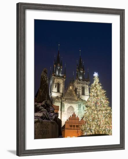 Christmas Tree, Gothic Tyn Church and Statue of Jan Hus, Old Town Square, Stare Mesto, Prague-Richard Nebesky-Framed Photographic Print