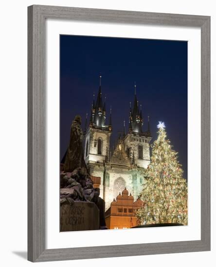 Christmas Tree, Gothic Tyn Church and Statue of Jan Hus, Old Town Square, Stare Mesto, Prague-Richard Nebesky-Framed Photographic Print