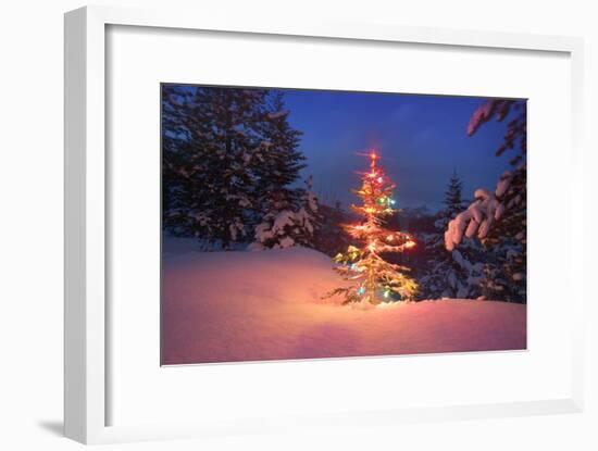 Christmas Tree in Snow with Lights-null-Framed Photographic Print