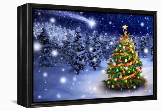 Christmas Tree in Snowy Night-Smileus-Framed Premier Image Canvas