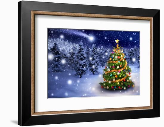 Christmas Tree in Snowy Night-Smileus-Framed Photographic Print