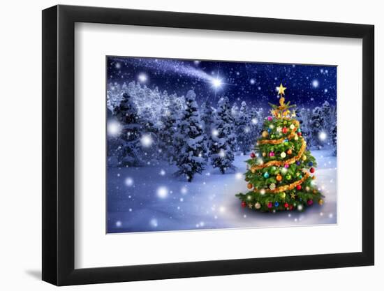 Christmas Tree in Snowy Night-Smileus-Framed Photographic Print