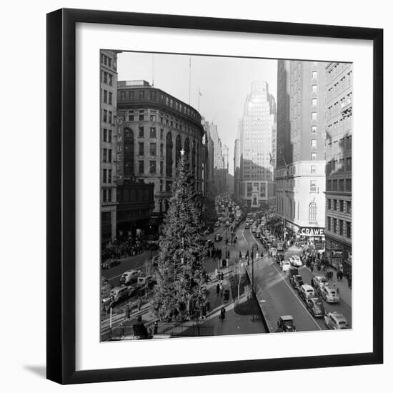 Christmas Tree on 52nd Street Next to Gimbels Department Store, New York, NY, 1940S-Nina Leen-Framed Photographic Print