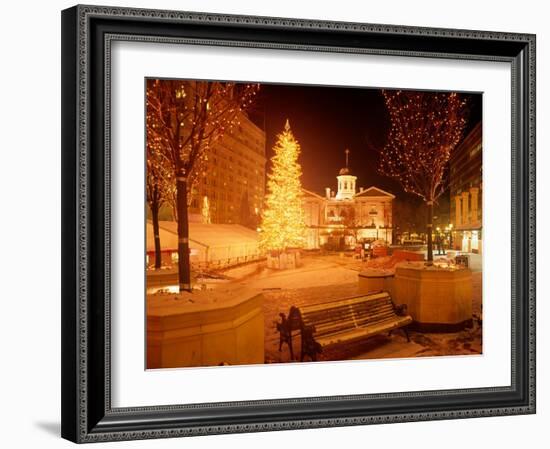 Christmas Tree on Snowy Night in Pioneer Courthouse Square, Portland, Oregon, USA-Janis Miglavs-Framed Photographic Print