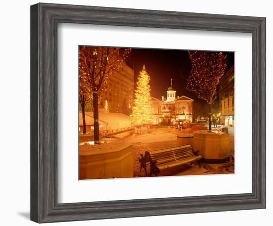 Christmas Tree on Snowy Night in Pioneer Courthouse Square, Portland, Oregon, USA-Janis Miglavs-Framed Photographic Print