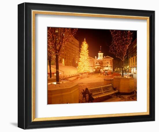 Christmas Tree on Snowy Night in Pioneer Courthouse Square, Portland, Oregon, USA-Janis Miglavs-Framed Photographic Print