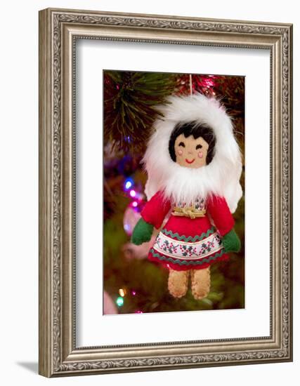 Christmas tree ornaments. Vintage Eskimo doll.-Savanah Stewart-Framed Photographic Print