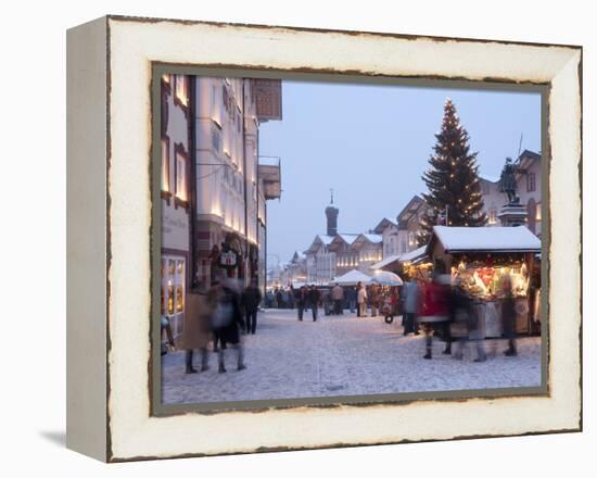 Christmas Tree With Stalls and People at Marktstrasse in the Spa Town of Bad Tolz, Bavaria-Richard Nebesky-Framed Premier Image Canvas