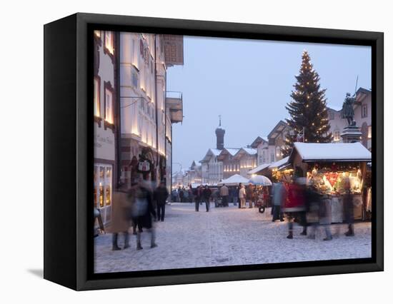 Christmas Tree With Stalls and People at Marktstrasse in the Spa Town of Bad Tolz, Bavaria-Richard Nebesky-Framed Premier Image Canvas