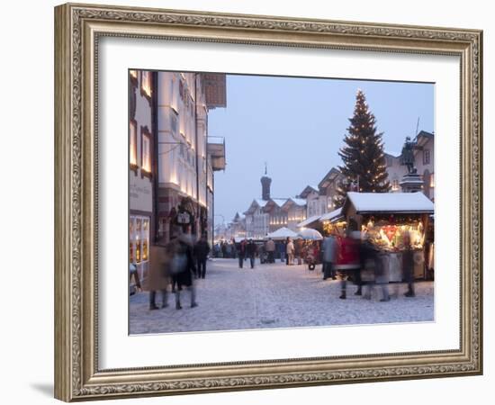 Christmas Tree With Stalls and People at Marktstrasse in the Spa Town of Bad Tolz, Bavaria-Richard Nebesky-Framed Photographic Print